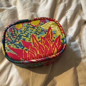 Bright Floral Quilted Travel Cosmetic Case - Pink, Yellow, Teal